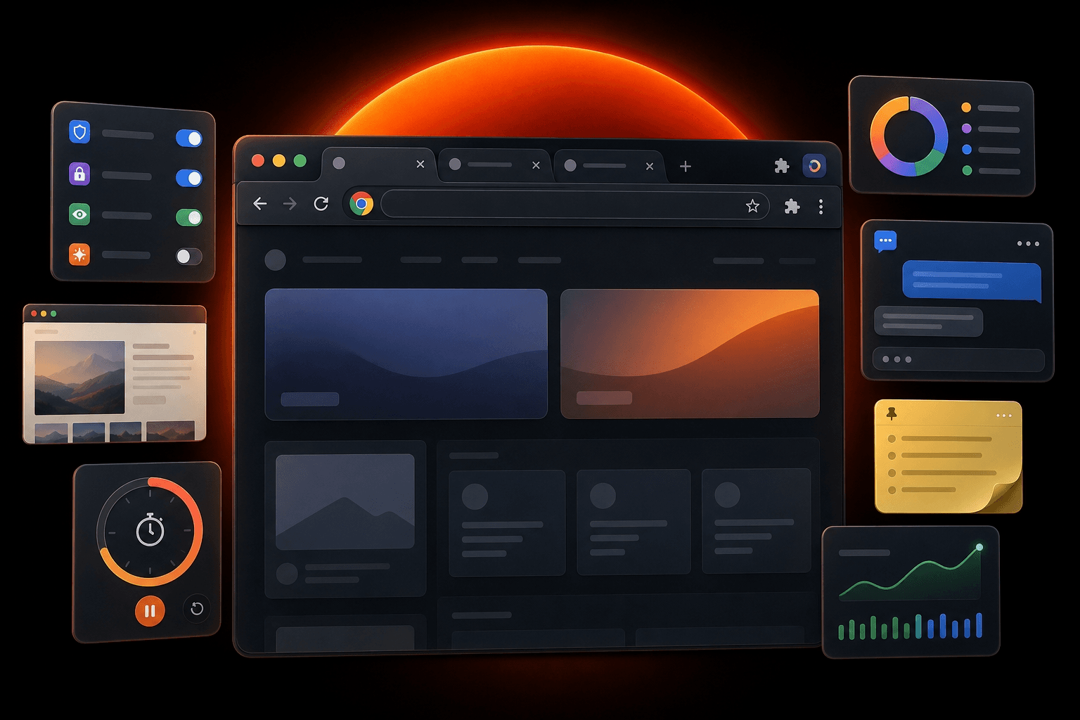 Browser extension interfaces around a web application